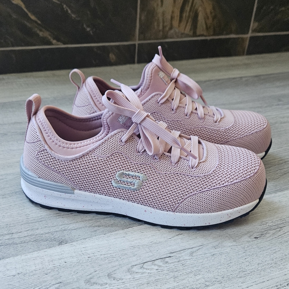 NEW Skechers Blush Pink Air Cooled Memory Foam Work Sneakers Safety Toe Womens 7
